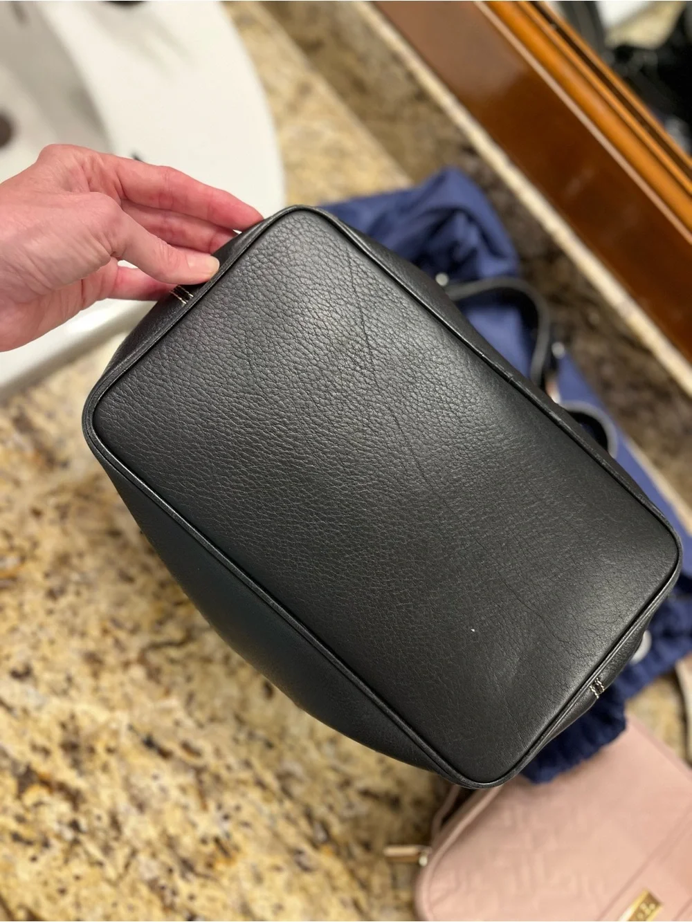 Dooney & Bourke Black Leather Pebble Hobo with Contrast Stitching